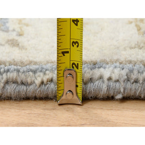 2'1"x3' Gray-Ivory Karajeh Design Soft Organic Wool Hand Knotted Oriental Mat Rug FWR386328