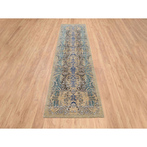 2'6"x10' Gold Brown, Silk With Textured Wool Hand Knotted, Transitional Sarouk, Runner Oriental Rug FWR386442