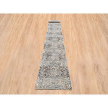 Load image into Gallery viewer, 2&#39;7&quot;x22&#39;3&quot; Gray, Transitional Persian Influence Erased Medallion Design, Silk with Textured Wool Hand Knotted, XL Runner Oriental Rug FWR386538