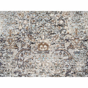 2'6"x20' Gray, Hand Knotted Transitional Persian Influence Erased Medallion Design, Silk with Textured Wool, XL Runner Oriental Rug FWR386544