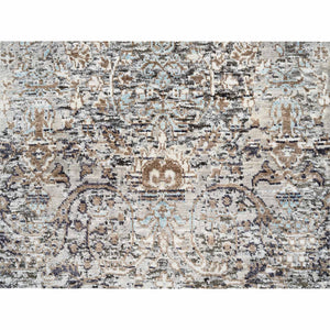 2'6"x20' Gray, Hand Knotted Transitional Persian Influence Erased Medallion Design, Silk with Textured Wool, XL Runner Oriental Rug FWR386544