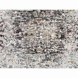 2'1"x3' Gray, Hand Knotted Transitional Persian Influence Erased Medallion Design, Silk with Textured Wool, Mat Oriental Rug FWR386562