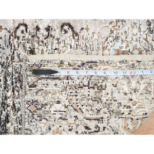 2'1"x3' Gray, Hand Knotted Transitional Persian Influence Erased Medallion Design, Silk with Textured Wool, Mat Oriental Rug FWR386562
