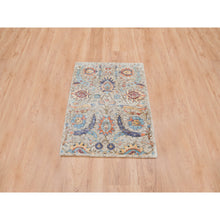 Load image into Gallery viewer, 2&#39;1&quot;x3&#39; Tan, Hand Knotted, Sickle Leaf Design Silk With Textured Wool, Mat Oriental Rug FWR386592