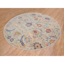 Load image into Gallery viewer, 13&#39;7&quot;x13&#39;7&quot; Tan, Sickle Leaf Design Silk With Textured Wool Hand Knotted, Round Oriental Rug FWR386616