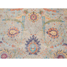 Load image into Gallery viewer, 13&#39;7&quot;x13&#39;7&quot; Tan, Sickle Leaf Design Silk With Textured Wool Hand Knotted, Round Oriental Rug FWR386616