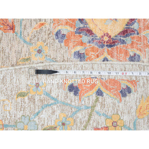 13'7"x13'7" Tan, Sickle Leaf Design Silk With Textured Wool Hand Knotted, Round Oriental Rug FWR386616