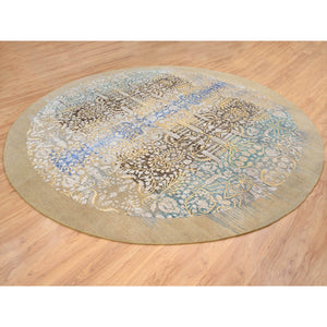 11'10"x11'10" Gold Brown, Hand Knotted Transitional Sarouk, Silk With Textured Wool, Round Oriental Rug FWR386628