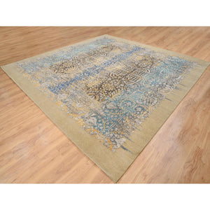 12'2"x12'2" Gold Brown, Silk With Textured Wool Hand Knotted, Transitional Sarouk, Square Oriental Rug FWR386640