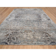 Load image into Gallery viewer, 11&#39;10&quot;x15&#39; Gray, Transitional Persian Influence Erased Medallion Design, Silk with Textured Wool Hand Knotted, Oversized Oriental Rug FWR386646