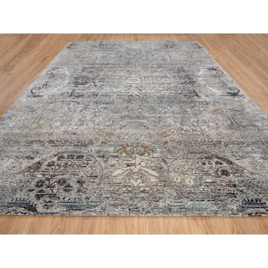 11'10"x15' Gray, Transitional Persian Influence Erased Medallion Design, Silk with Textured Wool Hand Knotted, Oversized Oriental Rug FWR386646