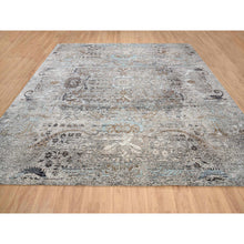 Load image into Gallery viewer, 14&#39;1&quot;x14&#39;1&quot; Gray, Hand Knotted, Transitional Persian Influence Erased Medallion Design Silk with Textured Wool, Square Oriental Rug FWR386652