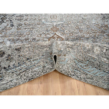 Load image into Gallery viewer, 14&#39;1&quot;x14&#39;1&quot; Gray, Hand Knotted, Transitional Persian Influence Erased Medallion Design Silk with Textured Wool, Square Oriental Rug FWR386652