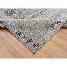 Load image into Gallery viewer, 14&#39;1&quot;x14&#39;1&quot; Gray, Hand Knotted, Transitional Persian Influence Erased Medallion Design Silk with Textured Wool, Square Oriental Rug FWR386652