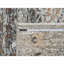 Load image into Gallery viewer, 14&#39;1&quot;x14&#39;1&quot; Gray, Hand Knotted, Transitional Persian Influence Erased Medallion Design Silk with Textured Wool, Square Oriental Rug FWR386652