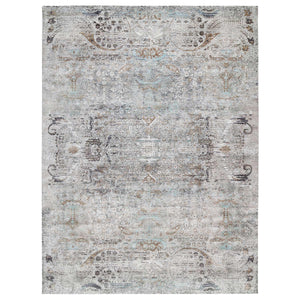 13'9"x18'1" Gray, Silk with Textured Wool Hand Knotted, Transitional Persian Influence Erased Medallion Design, Oversized Oriental Rug FWR386688