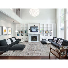 Load image into Gallery viewer, 13&#39;9&quot;x18&#39;1&quot; Gray, Silk with Textured Wool Hand Knotted, Transitional Persian Influence Erased Medallion Design, Oversized Oriental Rug FWR386688