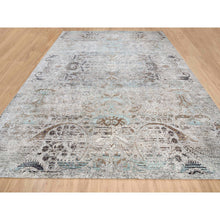 Load image into Gallery viewer, 13&#39;9&quot;x18&#39;1&quot; Gray, Silk with Textured Wool Hand Knotted, Transitional Persian Influence Erased Medallion Design, Oversized Oriental Rug FWR386688