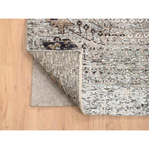 13'9"x18'1" Gray, Silk with Textured Wool Hand Knotted, Transitional Persian Influence Erased Medallion Design, Oversized Oriental Rug FWR386688