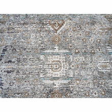 Load image into Gallery viewer, 13&#39;9&quot;x18&#39;1&quot; Gray, Silk with Textured Wool Hand Knotted, Transitional Persian Influence Erased Medallion Design, Oversized Oriental Rug FWR386688