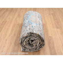 Load image into Gallery viewer, 13&#39;9&quot;x18&#39;1&quot; Gray, Silk with Textured Wool Hand Knotted, Transitional Persian Influence Erased Medallion Design, Oversized Oriental Rug FWR386688