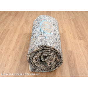 13'9"x18'1" Gray, Silk with Textured Wool Hand Knotted, Transitional Persian Influence Erased Medallion Design, Oversized Oriental Rug FWR386688