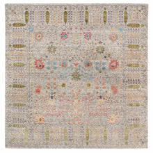 Load image into Gallery viewer, 14&#39;1&quot;x14&#39;1&quot; Beige, Silk With Textured Wool Hand Knotted, Directional Vase Design, Square Oriental Rug FWR386694