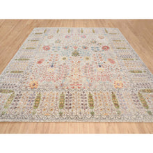 Load image into Gallery viewer, 14&#39;1&quot;x14&#39;1&quot; Beige, Silk With Textured Wool Hand Knotted, Directional Vase Design, Square Oriental Rug FWR386694