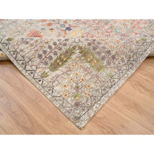 Load image into Gallery viewer, 14&#39;1&quot;x14&#39;1&quot; Beige, Silk With Textured Wool Hand Knotted, Directional Vase Design, Square Oriental Rug FWR386694