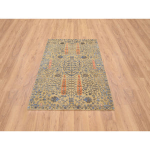 4'1"x6'2" Almond Brown, Hand Knotted Cypress Tree Design, Silk With Textured Wool, Oriental Rug FWR386724