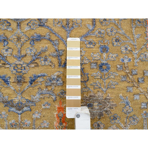 4'1"x6'2" Almond Brown, Hand Knotted Cypress Tree Design, Silk With Textured Wool, Oriental Rug FWR386724