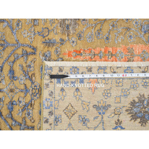 4'1"x6'2" Almond Brown, Hand Knotted Cypress Tree Design, Silk With Textured Wool, Oriental Rug FWR386724