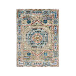 2'1"x3'2" Colorful, Mamluk Design, Textured Wool and Silk Hand Knotted, Mat Oriental Rug FWR386778