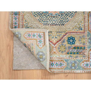 2'1"x3'2" Colorful, Mamluk Design, Textured Wool and Silk Hand Knotted, Mat Oriental Rug FWR386778