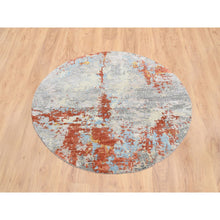 Load image into Gallery viewer, 5&#39;10&quot;x5&#39;10&quot; Cream-Rust, Abstract With Fire Mosaic Design, Wool And Silk Hand Knotted, Round Persian Knot Oriental Rug FWR386922