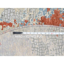 Load image into Gallery viewer, 5&#39;10&quot;x5&#39;10&quot; Cream-Rust, Abstract With Fire Mosaic Design, Wool And Silk Hand Knotted, Round Persian Knot Oriental Rug FWR386922