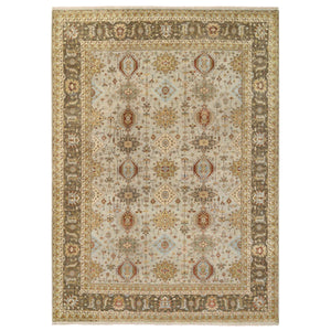 12'1"x17'1" Light Gray, Hand Knotted Karajeh Design with Tribal Medallions, Soft Wool, Oversized Oriental Rug FWR386952