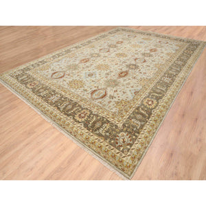 12'1"x17'1" Light Gray, Hand Knotted Karajeh Design with Tribal Medallions, Soft Wool, Oversized Oriental Rug FWR386952