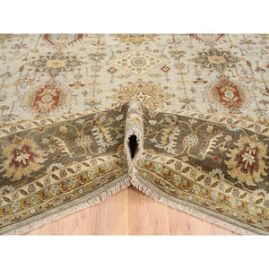 12'1"x17'1" Light Gray, Hand Knotted Karajeh Design with Tribal Medallions, Soft Wool, Oversized Oriental Rug FWR386952