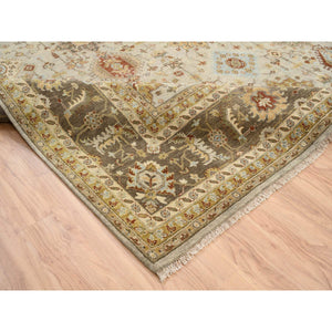 12'1"x17'1" Light Gray, Hand Knotted Karajeh Design with Tribal Medallions, Soft Wool, Oversized Oriental Rug FWR386952