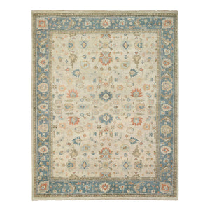 13'10"x18' Light Cream, Soft Wool Hand Knotted, Oushak with Floral Design Supple Collection Thick and Plush, Oversized Oriental Rug FWR387180