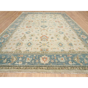 13'10"x18' Light Cream, Soft Wool Hand Knotted, Oushak with Floral Design Supple Collection Thick and Plush, Oversized Oriental Rug FWR387180