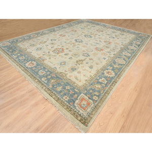 13'10"x18' Light Cream, Soft Wool Hand Knotted, Oushak with Floral Design Supple Collection Thick and Plush, Oversized Oriental Rug FWR387180