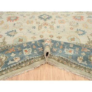13'10"x18' Light Cream, Soft Wool Hand Knotted, Oushak with Floral Design Supple Collection Thick and Plush, Oversized Oriental Rug FWR387180