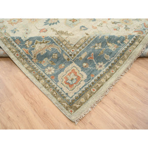13'10"x18' Light Cream, Soft Wool Hand Knotted, Oushak with Floral Design Supple Collection Thick and Plush, Oversized Oriental Rug FWR387180