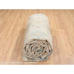 13'10"x18' Light Cream, Soft Wool Hand Knotted, Oushak with Floral Design Supple Collection Thick and Plush, Oversized Oriental Rug FWR387180