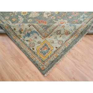 14'2"x18'1" Sage Green, Extra Soft Wool Hand Knotted, Oushak Design Supple Collection Thick and Plush, Oversized Oriental Rug FWR387192