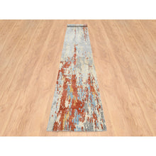 Load image into Gallery viewer, 2&#39;6&quot;x17&#39;8&quot; Cream-Rust, Hand Knotted Abstract With Fire Mosaic Design, Wool And Silk, XL Runner Persian Knot Oriental Rug FWR387234