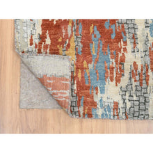 Load image into Gallery viewer, 2&#39;6&quot;x17&#39;8&quot; Cream-Rust, Hand Knotted Abstract With Fire Mosaic Design, Wool And Silk, XL Runner Persian Knot Oriental Rug FWR387234