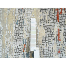 Load image into Gallery viewer, 2&#39;6&quot;x17&#39;8&quot; Cream-Rust, Hand Knotted Abstract With Fire Mosaic Design, Wool And Silk, XL Runner Persian Knot Oriental Rug FWR387234
